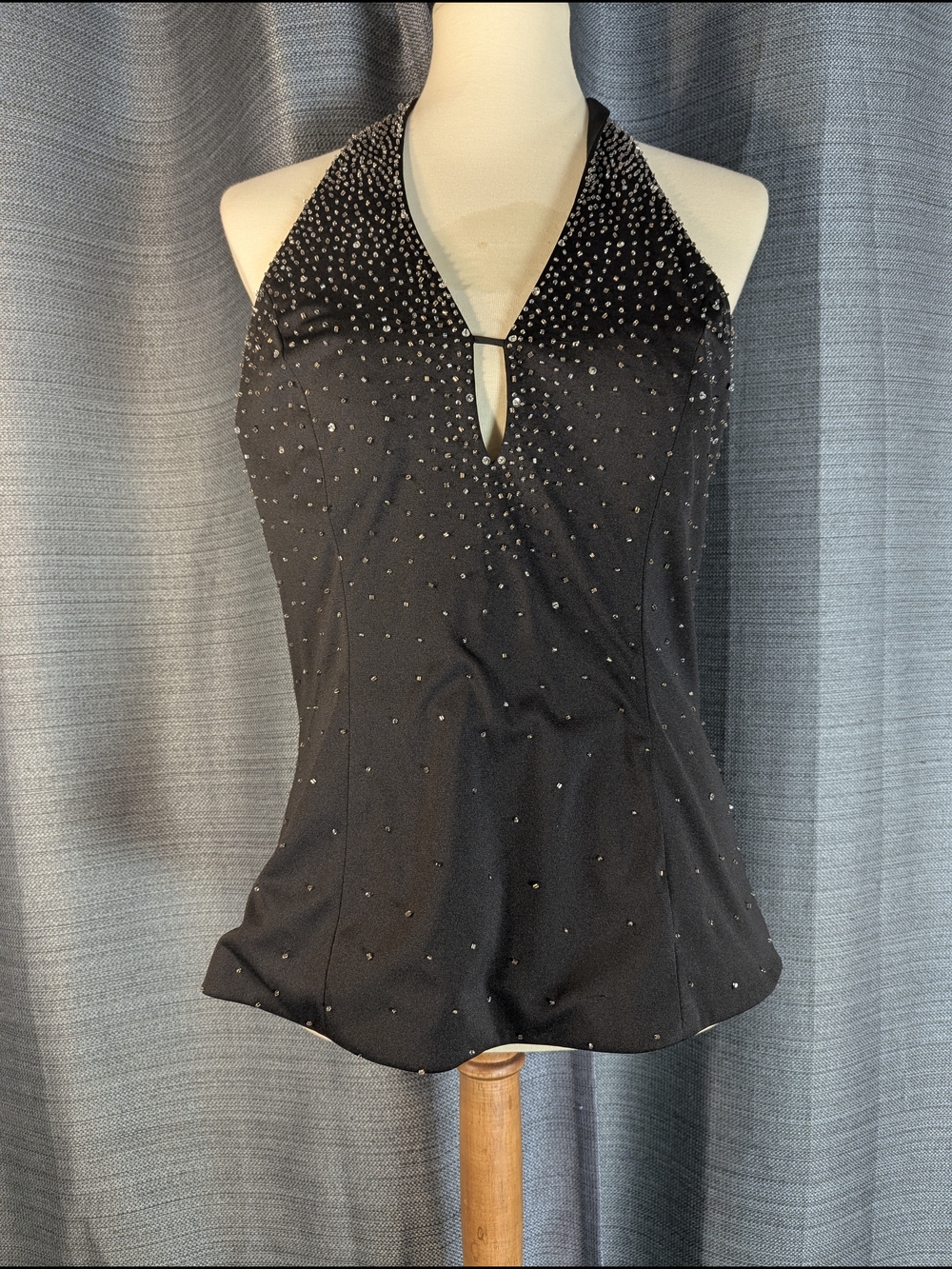 Black Rhinestone Halter Keyhole Top